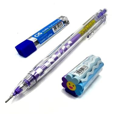 Imagem de Kit Escolar com 3 Itens – Lapiseira 0.7mm, Borracha e Grafite 0.7mm 2B (Lilas com Verde)