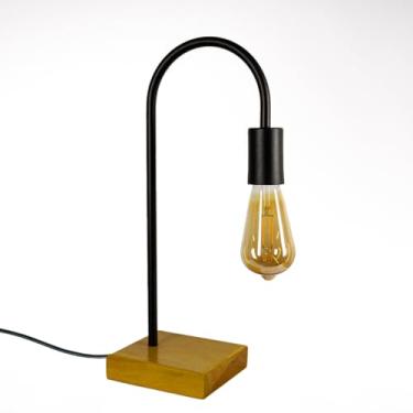 Imagem de Luminária de Mesa Abajur Interruptor Sala Base Madeira Preto