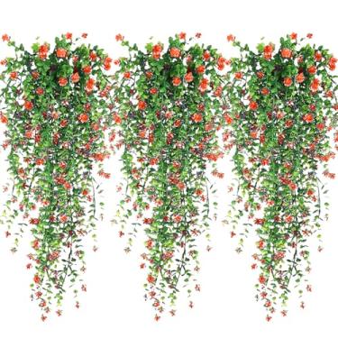 Imagem de Flores artificiais para pendurar, 3 peças de plantas falsas, videiras artificiais para ambientes externos, videira de hera falsa, resistente a UV, plantas falsas que não desbotam para decoração