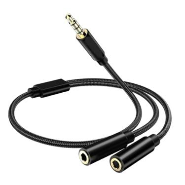 Imagem de Adaptador divisor de fone de ouvido, TRRS macho de 3,5 mm para microfone duplo fêmea e cabo Y de áudio, conector auxiliar trançado durável para fone de ouvido compatível com laptop, PC, PS4/5