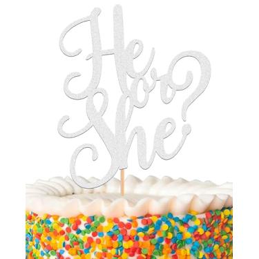 Imagem de MYAMPED Topo de bolo para meninos ou meninas - Decorações de topo de bolo de revelação de gênero prata com glitter, adequado para lembrancinhas de chá de bebê, revelação de gênero de bebê, festa de