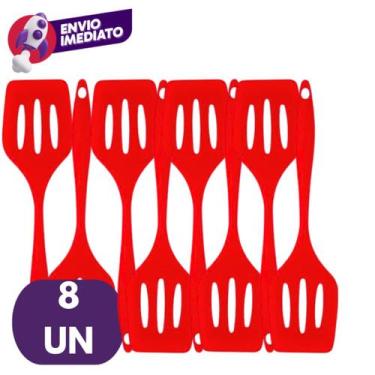 Imagem de Kit Espátula Vazada Silicone Maciço Para Frituras Lanches Cozinha Rest