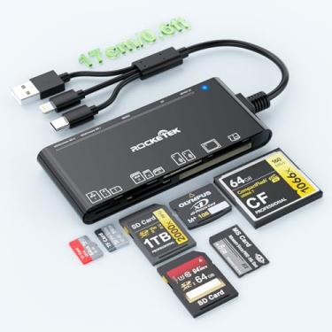 Imagem de Rocketek Leitor De Cartão Memória 7 Em 3 - Usb C Lighting 3.0 Para Sd, Tf, Cf, Xd, Ms, Adaptador Sd Telefone/Pad/Macbook/Samsung/Pc, Plug And Play, Leitura/Gravação, 5 Gbps