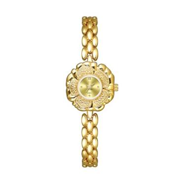 Imagem de BESTKANG Relógio feminino com pulseira pequena de flor vintage, luxuoso, à prova d'água, quartzo, relógios de pulso femininos, Dourado, Vintage