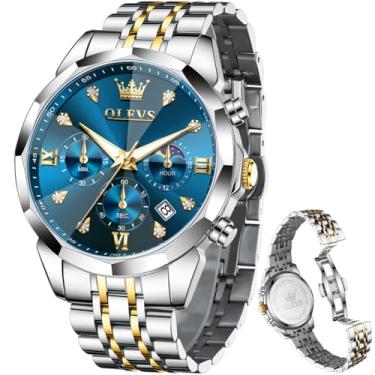 Imagem de OLEVS Relógios masculinos luxuosos, casuais, com mostrador grande, de aço inoxidável, à prova d'água, para negócios, analógico, luminoso, data, relógios masculinos, relógio azul masculino 76, relógio
