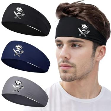 Imagem de Bandanas de suor para homens e mulheres, 3 peças, faixa de cabeça masculina refrescante, treino, corrida, faixa de cabelo para homens, antiderrapante, absorção de umidade, acessórios de chef
