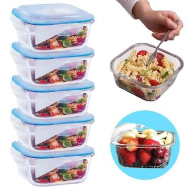 Imagem de Kit 5 Potes De Vidro Hermético Com Travas Na Tampa Marmitex 800ml Linh