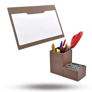 Imagem de Kit Vayly Porta Caneta e Clips 10,5x14,5cm + Risque Rabisque A4 com 10 Folhas em PU Sintético Floter com Base Rígida e Acabamento Pespontado (Caramelo)