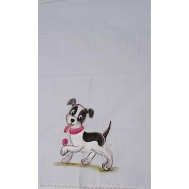 Imagem de PANO DE PRATO COM PERSONAGEM DE CACHORRO - PINTADO À MÃO E BORDADO NAS LATERAIS - 100% ALGODÃO