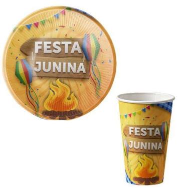 Imagem de Kit 10 Convidados Pratos Copos Papel Festa Junina Decoração
