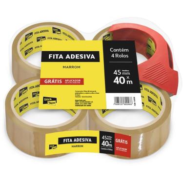 Imagem de Fita Adesiva Marrom de Empacotamento com Aplicador Grátis 45mm x 40M Stick Tape PT 4 UN