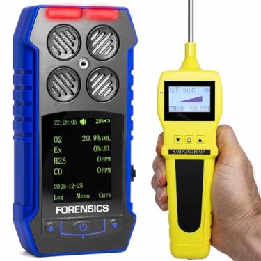 Imagem de Detector analisador multigás + bomba com sonda | Calibração NIST dos EUA | 4 monitores de gás | Registro de dados do computador | Recarga USB |