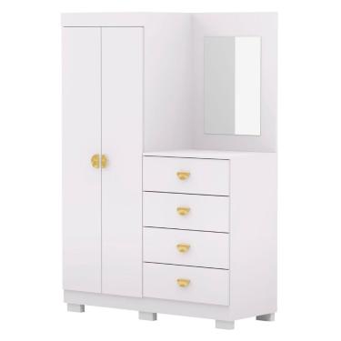 Imagem de Guarda Roupa Cômoda Com Espelho 120cm Cristal Flex Branco - Vila Rica