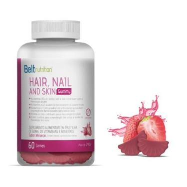 Imagem de Belt Hair Gummy Morango 240g 60 Gomas Nutrição Cabelo Unha Pele - Belt