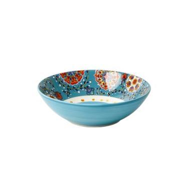 Imagem de Estilo nórdico com utensílios de mesa criativos e requintados de cerâmica pavão verde pintado à mão - tigela aberta de 21 cm