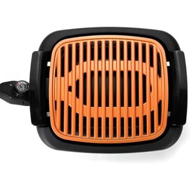Imagem de Grelha Elétrica Antiaderente Portátil, Chapa de Indução, Base Removível, Preta e Laranja
