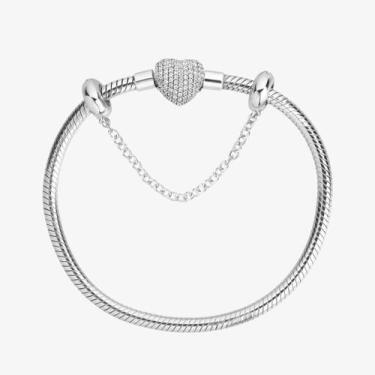 Imagem de Kit Pulseira de Berloque Coração Cravejado E Corrente Prata 925, 22