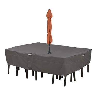Imagem de Classic Accessories Ravenna — Conjunto de mesa e cadeira retangular oval de 274 cm e resistente à água com furo para guarda-chuva