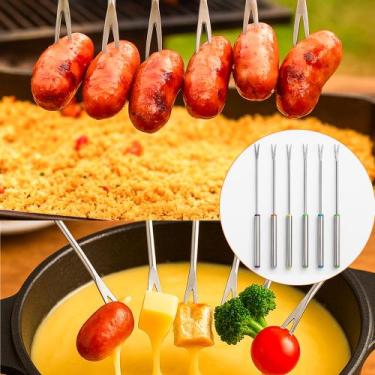 Imagem de Kit 6 Garfos Para Fondue Aço Inox Petiscos Queijo Aperitivos Chocolate