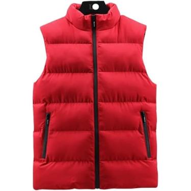 Imagem de Casacos Masculinos Coletes Acolchoados Masculinos Cor Sólida Coletes Ao Ar Livre Vermelho Colete De Bolso Jaqueta De Trabalho Esporte Colete Funcional Outwear Outono, M