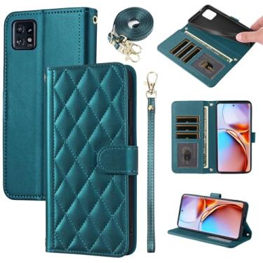 Imagem de Furiet Argyle Capa carteira para Motorola Edge+ Plus 2023/Edge 40 Pro 5G/Moto X40 com alça de pulso e compartimentos para cartões, bolsa fólio, capa de celular com suporte de couro PU de luxo para X +