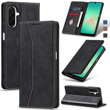 Imagem de Jasonyu Flip Carteira Capa para Samsung Galaxy A26,Capinha Folio Magnética de Couro com Suporte para Cartão,Suporte para Chute - Protetora Durável de TPU à Prova de Choque para Telefone,Preto