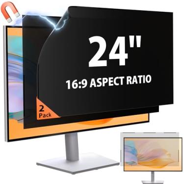 Imagem de [Pacote com 2] Tela magnética de privacidade 16:9 de 61 cm para monitor antirreflexo, filtro de luz azul, filtro de privacidade removível reutilizável antiespião para tela widescreen 16:9