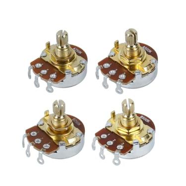 Imagem de FLEOR A250K + B250K Potenciômetro de volume de tom de guitarra tamanho completo 18 estrias de latão curto de eixo dividido com ponta de baioneta, pacote com 4