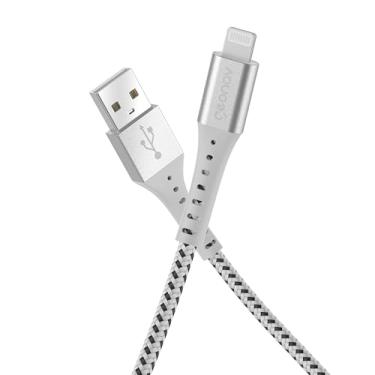 Imagem de Geonav Cabo USB-A para Lightning, compatível com dispositivos Apple, 1.2 metros, nylon trançado, resiste até 10 mil dobras, tranferência de dados até 480 Mbps, ESLIWT, branco