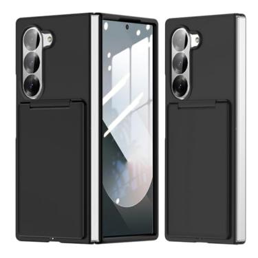 Imagem de Capa para Samsung Galaxy Z Fold6 com suporte dobrável para armazenamento de cartão de crédito e proteção para câmera (para Samsung Galaxy Z Fold6/preto)