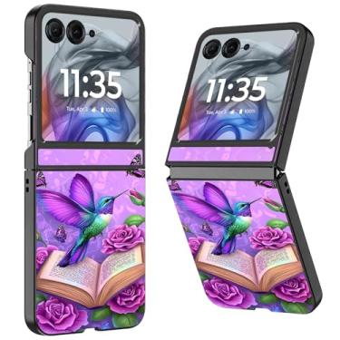 Imagem de WZCJDHMJ Capa para Motorola Razr 2025/2024, fina, fina, rígida, policarbonato, antiarranhões, capa protetora à prova de choque para Moto Razr 50-beija-flor livro rosa