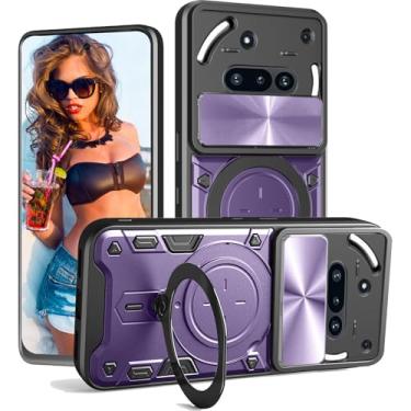 Imagem de Ephoou Capa protetora for Nothing Phone (3a) 2025 com suporte de anel magnético, capa resistente à prova de choque de grau militar com capa de lente de câmera deslizante para celular 3a JS-roxo