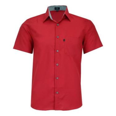 Imagem de Camisa Social Masculina Mc Lbl Com Bolso Não Amassa 3031, Vermelho, 2