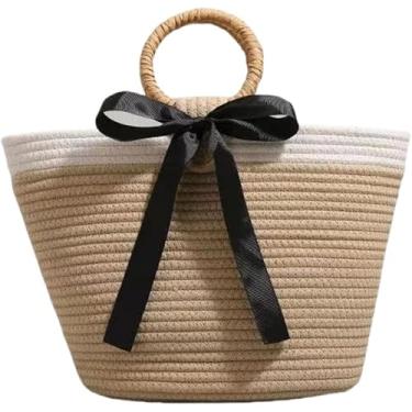 Imagem de Saco De Palha Sacola Feminina Saco De Tecido Elegante Bolsa De Mão Simples Bolsa De Praia, Black, A