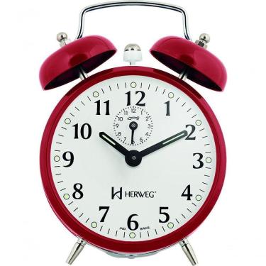 Imagem de Relógio Despertador Antigo Mecânico De Metal A Cordas Vermelho Herweg 220044 Único