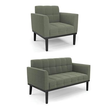 Imagem de Namoradeira E Poltrona Base Madeira Fixa Pto Elisa Bouclê D03 - D?rossi Cor Verde Pistache