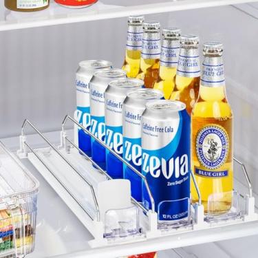 Imagem de sunoyar Organizador de bebidas para geladeira, dispensador automático de latas de refrigerante para geladeira, largura ajustável, comporta até 15 latas, organizador de bebidas para cerveja - 3