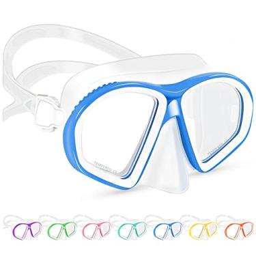 Imagem de Óculos de mergulho Supertrip para crianças com máscara de snorkel e antivazamento, máscara de snorkel para alívio de vazamento, fácil de respirar, equipamento de natação profissional de vidro temperado para meninos e meninas, White blue