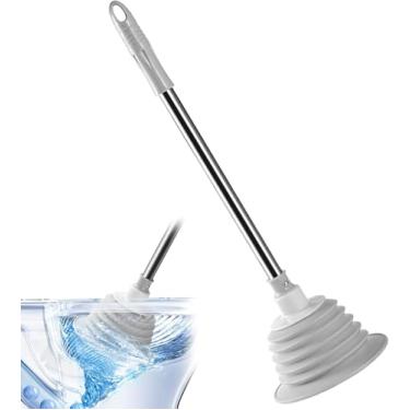 Imagem de Desentupidor De Vaso Sanitário Alta Sucçâo Wc Banheiro Ralo Cozinha Pia Tanque Lavatório Com Cabo Longo De Inox