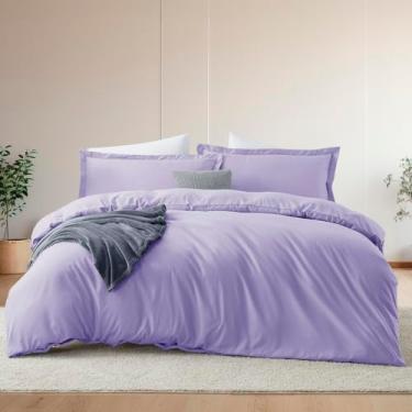 Imagem de Hearth & Harbor Conjunto de capa de edredom e lençol de cama de casal lavanda, 7 peças, macio escovado, inclui capa de edredom, lençol de cima, lençol com elástico, fronhas e fronhas