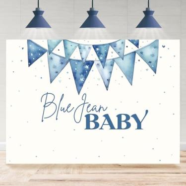 Imagem de Rsuuinu Pano de fundo azul para chá de bebê, fundo fotográfico de bebê, para crianças, meninos, meninas, artigos de decoração de festa para recém-nascidos, lembrancinhas, banner, mesa de bolo, suporte