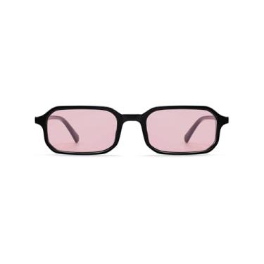 Imagem de Appassal Óculos de sol retrô estreito retangular feminino masculino anos 90 skinny sunnies vintage moldura fina AP3740, C4 Preto/Roxo Vermelho, M