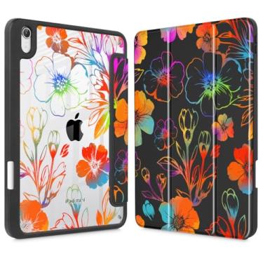 Imagem de Tuiklol Capa transparente para iPad mini 7 (A17 Pro 7ª geração) 2024 / iPad mini 6 (6ª geração) 2021 de 8,3 polegadas, suporte de lápis embutido, capa traseira transparente fina e despertar