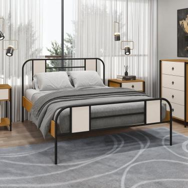 Imagem de Cama Casal Tubular 145cm X 102cm Sevilha Preto /Marrom /Off White