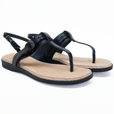 Imagem de Sandália Flat Rasteira Piccadilly Tiras Finas Strass Confort, Preto, 3