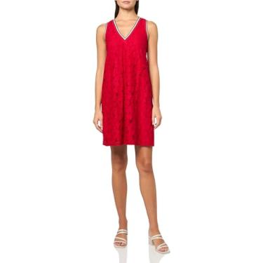 Imagem de Tommy Hilfiger Vestido feminino de renda floral sem mangas com decote em V, Escarlate, PP