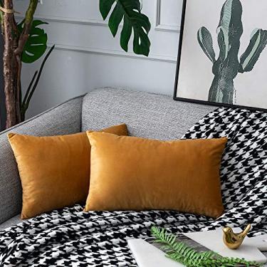 Imagem de UPOPO Capas de almofada de veludo laranja retangulares lisas lisas lisas para sofá, quarto, cadeira de escritório, 2 peças 30,5 x 50,8 cm