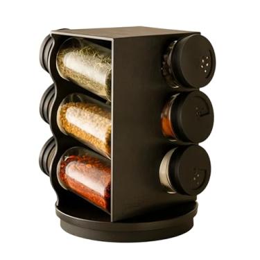 Imagem de Porta Condimentos Giratório Preto 6 Potes 80ml Vidro e Plástico – Organização de Temperos