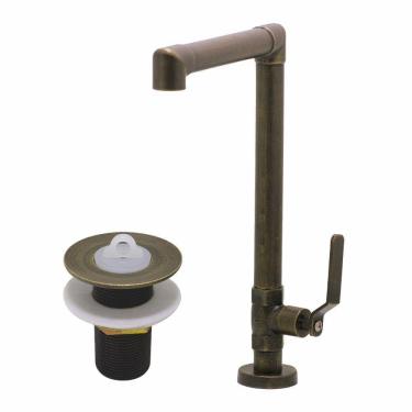 Imagem de Kit Torneira Banheiro Lavatório Mesa Industrial Rústica Dourado Ouro Velho + 1 Válvula Pia Cuba Metal