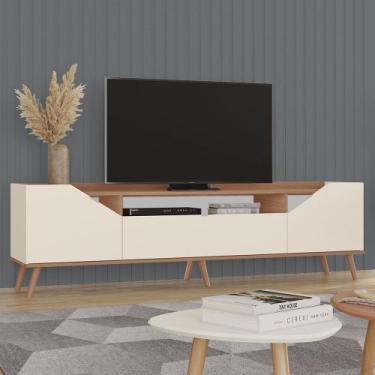 Imagem de Rack Danielle 100% MDF Tuboarte 3 Porta e Pés Estilo Retrô, Off White 